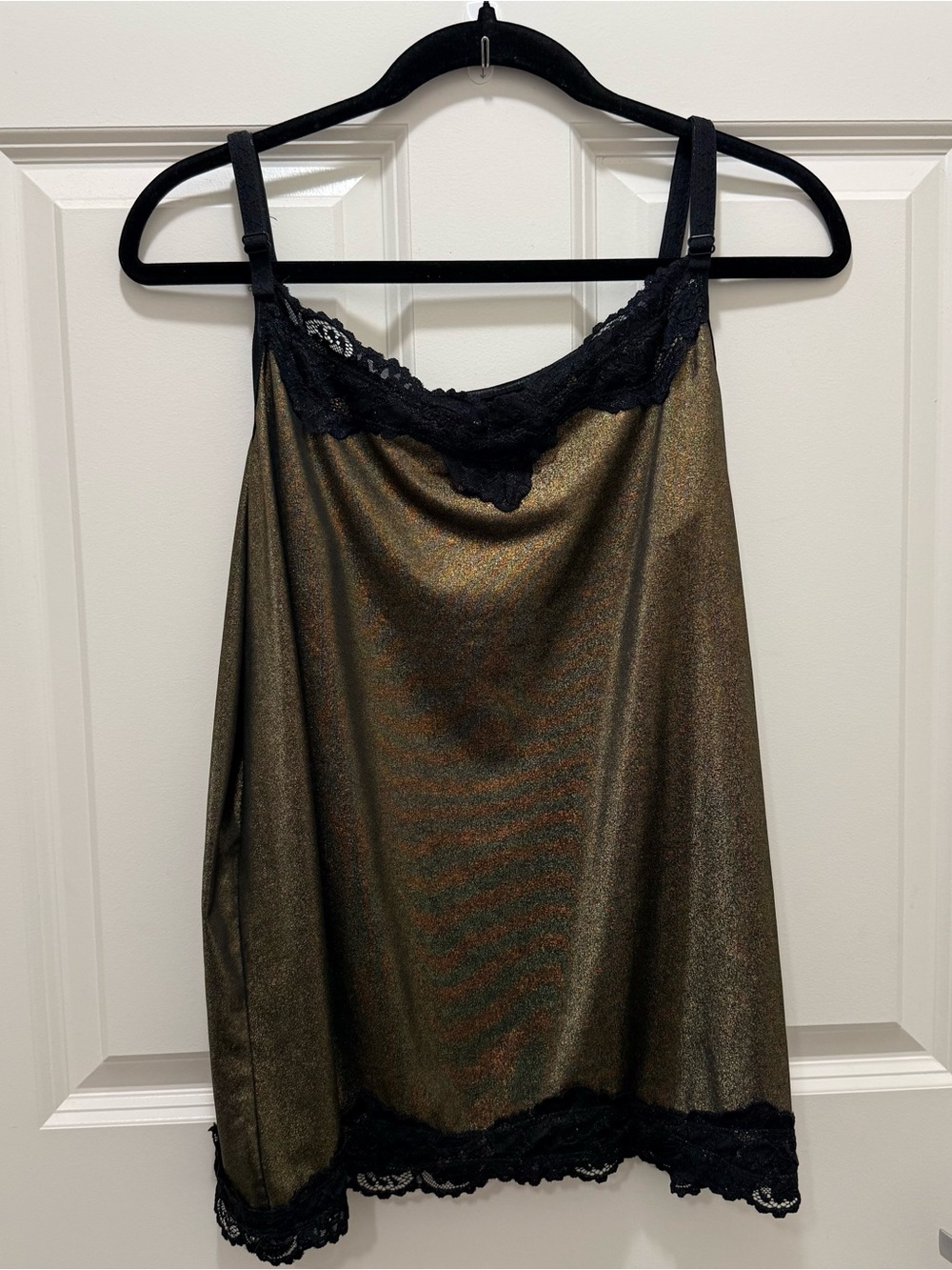 Shiny Gold Black Lace Detail Y2K Festive Lightweight Layering Cami XXL (18/20)